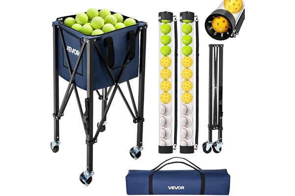 VEVOR tennisbollvagn vikbar, tennisbollkorg för 150 tennisbollar eller 260 pickleballer, bollvagn med ram av aluminiumlegering bärväska och samlingsrör, bollkorg med hjul för träning