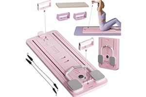 ExeractFit Pilates reformer-maskin, brädset, magrulle, övningshjul, automatisk återstudsning, vikbar pilatesbräda, magträningsutrustning med motståndsrep och timer