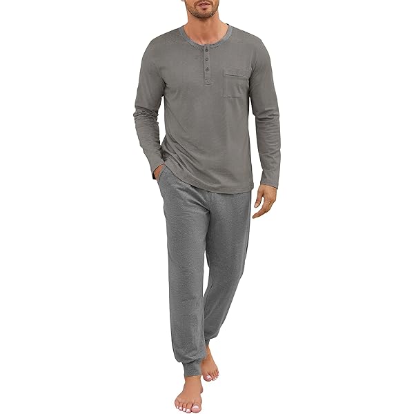 Winovia Heren Pyjama, Lang, Tweedelig Pyjamaset, Katoenen Nachtkledingset, Lange Mouwen, Huispak, Sleepwear, Nachtkleding met Manchetten, V-hals en Streepontwerp, M