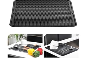 KitchenRaku Alfombrilla Escurreplatos de Silicona (Negro, 40x60cm)