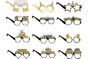 Qpout 24PCS 2026 New Years Eve Glasses Decorations, Happy New Year Eyeglasses, Black Gold 2026 New Years Glasses, Happy New Year's Eve Party Photo Booth Props Party Supplies