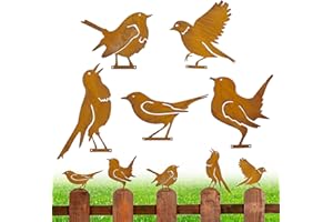 FYZSJWL 5 Stück Rost Vogel Gartenstecker Für Draußen, Vögel Deko Rost, Rostdeko Gartendeko, Vogel Gartendeko, Gartenstecker Metall Roststecker, Draußen Herbstdeko Outdoor Holz Zaunfiguren