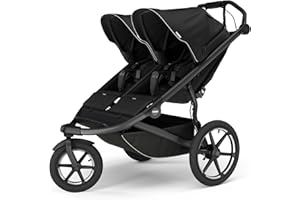 Thule Urban Glide 3 Poussette tout-terrain double pour enfant, pliable à une main avec design autoportant, pneus remplis d'air, sièges droits avec inclinaison réglable et repose-pieds intégré