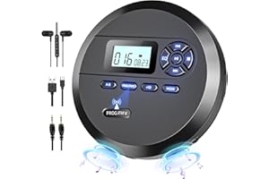 DESOBRY ESOBRY Reproductor de CD Portátil con Altavoces y Transmisor FM, para Coche con Batería Recargable de 2000mAh, Pantalla LCD, Auriculares y Cable AUX