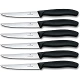 Victorinox Swiss Classic, Set di coltelli da bistecca da tavola seghettati (6 pezzi), lavabili in lavabile, in acciaio inossi