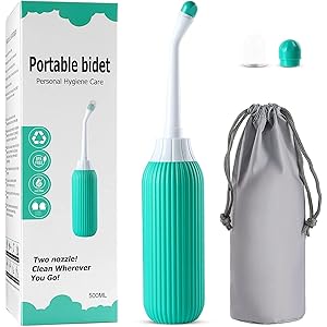 ARLICORPING 500ML Plastic Retractable Handheld Bidet Portable of Antislip, Angled Nozzle Spray Easy to use Portable Bidet with Travel Bag (Green)
