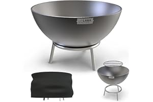 LAWA LIVING AND LIFESTYLE 304 / V2A Edelstahl Feuerschale 60 cm Halbkugel Set mit Abdeckhaube + Feuerrost + Feuerhaken Metall Feuerkugel Feuerstelle Garten Lagerfeuer Feuerkorb Terrassenfeuer Feuertonne