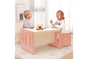 BenaRita Set tavolo e sedia per bambini Tavolo multifunzionale per attività e studio in plastica per bambini con 2 sgabelli Scrivania e sedie per bambini (Rosa Bianco)
