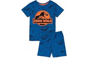 Jurassic World Niebieska piżama chłopięca | Dziecięca koszulka z krótkim rękawem i szorty Pjs | Dinozaur filmowy | Oficjalny towar | Idealny prezent