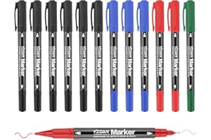 YISAN Marcatori Permanenti,Pennarelli Indelebili a punta ultra fine 4 colori, doppia punta, per Vetro, Plastica, Legno, Pietra, 12 pezzi, 70795