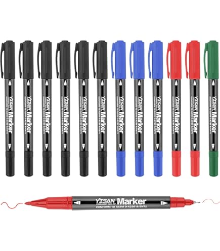 12 Pennarelli Permanenti A Doppia Punta - Ultra Fine, Per Vetro, Plastica, Legno, Nero - Foto 7