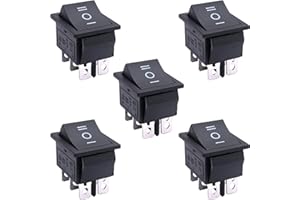 Taiss 5 pezzi interruttore a bilanciere 3 posizioni DPDT ON/OFF/ON 6 Pin Interruttore a Levetta,220-250VAC Universale,per Auto,Camion,Elettrodomestici KCD2-203-BK