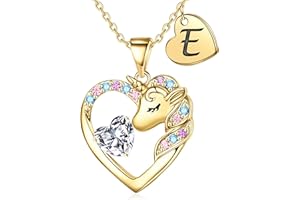 TINGN Unicorn Gifts for Girls - Heart & Initial Necklaces | Unicorn Jewelry for Girls - Birthday, Christmas & Valentines Gifts