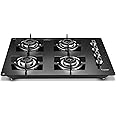 Prestige Efficia Convertible 4 Burner Glasstop Hob|One-Touch Advance Auto-Ignition|Cast-Iron Pan Support|Toughened Glass|SABAF Burners|Ultra-Slim Body|5 Years Warranty on Glass|Black