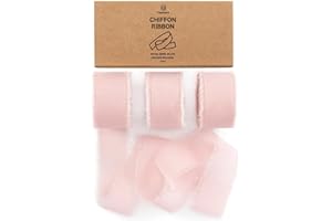 Vitalizart Light Pink Chiffon Silky Ribbon 1" x 21 Yd, Raw Edge Fabric Blush Ribbon Package (3 Rolls *7 Yd) for Wedding Invitation, Bouquet, Decoration, Valentines Gift Wrapping, Bow Making