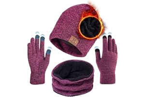 TMEOG Mütze Herren Damen Wintermütze Schal Touchscreen Handschuh Set, Beanie Strickmütze Winter Loop Schal mit Fleecefutter Warmemütze Schlauchschal Handschuhe für Herren Damen