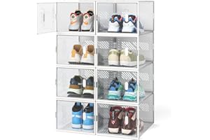 FUNLAX Shoe Boxes, 8 Pack Shoe Storage Box Clear Plastic Stackable, Shoe Storage Organisers with Magnetic Door, Fit up to UK Size 12