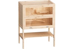 Wiltec 3 Etagen Nagerkäfig, 600 x 400 x 800 mm, aus Holz, mit klappbarem Deckel & Sichtfenster, Kleintierhaus Mäusekäfig Hamsterkäfig