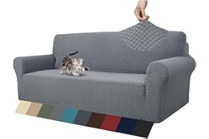 MAXIJIN Housse de canapé en jacquard super extensible, anti-glissements, pour chiens et animaux domestiques, protection de meubles élastique 3 places Gris clair