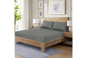 CHARKHAH Polycotton Fitted Sheet for Single Double King Super King Bed 200 Thread Count Anti Wrinkle Plain Bedding 25 cm Extra Deep Fitted Sheets Cover with Elastic Edges (Grey, Double)