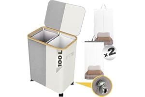 EryelV Cesto Ropa Sucia 2 Compatimentos con Tapa y Ruedas. Cesta ropa sucia. Cubo ropa sucia. Laundry Basket. Cesto roupa Suja. Cesto Plegable Colada. Incl. 2 Bolsas Extraíbles.