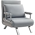 HOMCOM Single Chair Bed, Click Clack Convertible Bed Settee, Modern Velvet Feel Fabric Lounge Couch with Cushion for Living Room, Bedroom, Guest Room, Light Grey