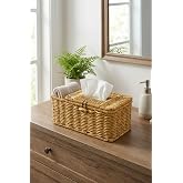 BUFFER B&ouml;lmeli Kapaklı Doğal Rattan G&ouml;r&uuml;n&uuml;ml&uuml; Hasır Organizer Sepet, Pe&ccedil;etelik, Makyaj ve Takı D&uuml;zenleyici, Plastik, 24x10x10