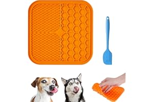 NeuWee Tapis de Lèche Chien, Tapis de Léchage en Silicone avec Spatule, 30 x 30cm Grand Tapis Lent Distributeur Chien Tapis Lécher Alimentation Lente pour Bain Toilettage L'entraînement (Orange)