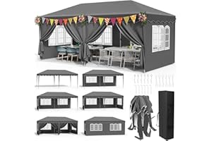LIFERUN Tonnelle Pliante 3x6 Imperméable,Tente de Reception avec 6PCS Panneaux Latéraux,Tonnelle de Jardin 3x6,Protection UV 50+,420D Oxford,avec Sac de Rangement,Cour, Marché, Plage, Camping, Fêtes,Gris