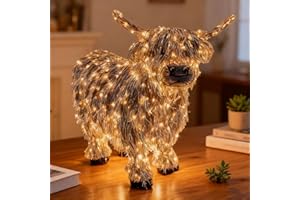 CHANGYUE 3D Lighted Highland Cow Christmas Decor, Light Up Highland Cattle Decorations for Outdoor Indoor, Glowing Christmas Ornament Figurec for Farmhouse, Porch, Garden