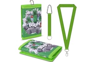 Fizdoqg Miner Video Gaming Portemonnaie Jungen Geldbeutel Kinder, Portmonee Jungen Kindergeldbeutel, Geldbörse für Geburtstagsgeschenk, Schulanfang (Grün)