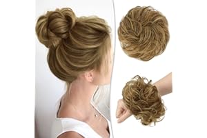 ‎RUWISS RUWISS Unordentlicher Haarteil 100% Echthaar Rose Dutt für Frauen Echthaar Scrunchies Hochsteckfrisur Haarteile Gelockt Bun Verlängerung (Schokoladen hellbraun mit hellgoldblondem Highlight)