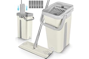 JUPPLIES Mopa Fregona con Cubo Escurridor Doble Compartimento 7,5 L – Sistema 360° con Mango Telescópico y Recambios de Microfibra para Suelos, Paredes y Azulejos (Blanco, 6 Recambios)