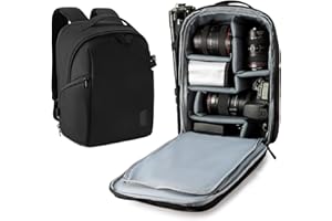 bagsmart Kamerarucksack, DSLR SLR Kameratasche Passend für 13,3-Zoll Laptops, Wasserfeste Fotorucksack mit Regenschutz, Stativhalter, Schwarz Mittel