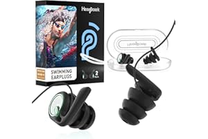 Hearprotek Tapones para los oídos natación adultos, 2 pares de silicona reutilizables e impermeables para nadar, surfear, ducharse y deportes acuáticos – Negro