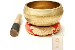 Fay Bless Ensemble de bols chantants tibétains – Facile à jouer pour les débutants – Authentique fabriqué à la main avec son holistique de méditation de pleine conscience (doré, 20 cm)