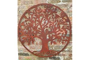 F&G Supplies Large Round Rustic Metal Outdoor Garden Tree and Bird Wall Art Screen 1m diameter