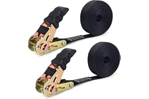 CQWLKEJ 20 FT Ratchet Straps, Ratchet Tie Downs Straps 6M x 25mm Heavy Duty Tensioning Belts, Adjustable Cam Buckles Strap Lashing Straps for Motorcycles, Car, Trailer, Household (Black/2 Pack)
