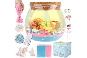 AUBESS Zestaw do terrarium z jednorożcem, lampka nocna, prezent dla dziewczynek 4-12 lat, świecący jednorożec, dla dzieci