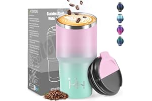 HoneyHolly Termo Cafe 600 ML, Reutilizables, Vaso Termico Cafe Antigoteo para Coche, Acero Inoxidable 304, Taza Termica Para Llevar, Termo Café Hermético para Café Frío y Caliente, Leche y Té