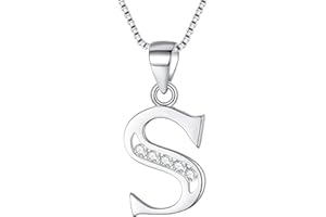 Clearine 925 Sterling Silver Initial Necklace Cubic Zirconia 26 Letters Alphabet Pendant Jewellery Gifts for Women Mom Girlfriend Girls Teen Anniversary Birthday Mothers Day Christmas Valentines