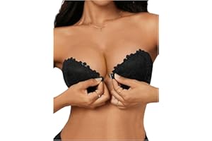 GORGLITTER Women's Strapless Push Up Front Fastening Bra Underwire High Support Scalloped Cross Back Lace Bras