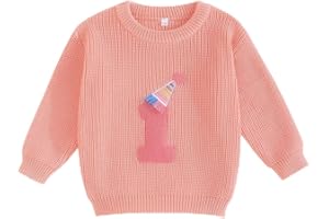 Yoolhamy Baby Girl Birthday Sweater Knitted Outfit Pullover Long Sleeve Sweatshirt Letter Embroidery Knitwear for Toddler Casual Kids Winter Clothes