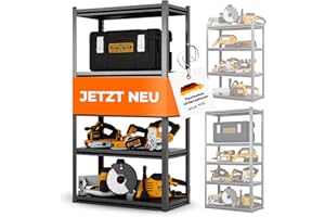 STEELmania Metallregal mit Metallböden - schneller Aufbau [SCHIMMELFREI & Ultra stabil] Schwerlastregal schwarz mit fünf Böden - Lagerregal Keller-Regal-Metall I Jetzt Regal wählen I Shelf 160x86x45