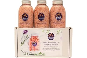 Absolute Aromas Cofanetto Regalo di Sali da Bagno Rosa dell'Himalaya - Anti-Stress, Lavanda e Relax - 3 pcs Sali Himalayani in Vasetti da 290g, infusi con Oli Essenziali Puri