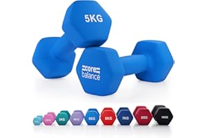 Core Balance Dumbbell Pair Hex Weight Neoprene Coated Cast Iron Strength Training (2 x 1kg, 2kg, 3kg, 4kg, 5kg, 6kg, 7kg, 8kg, or 10kg)