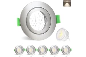 ‎YINDALUX YindaLux 6er Set LED Einbaustrahler 230V 4000K 5W IP65 LED Spots 68mm lochmaß Deckenspots 550LM Einbauleuchten Ultra Flach Einbauleuchten für Bad Wohnzimmer, Gebürstetes Nickel, Nicht dimmbar