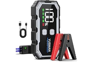 YUSMAN Booster Batterie Voiture 5000A, Demarreur Batterie Voiture (Jusqu’à 7L Essence & 5L Diesel),12V Jump Starter, Booster Batterie avec Clip d'affichage Intelligent, Lumière LED, Écran LCD