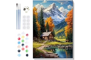 Lxmsja Landscape Paint by Numbers for Adults Beginner with Frame, Mountain Painting by Numbers for Adults on Canvas, DIY Acrylic Oil Painting Kit Art and Crafts Gifts for Home Wall Decor, 8x12inch