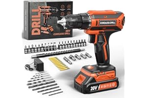 VIWKO Perceuse Visseuse Sans Fil, 20V Visseuse Devisseuse Sans Fil, 25+1 Réglages de Couple, Perceuse-visseuse Max 42Nm Visseuse, LED, jeu de 56 Accessoires pour l'Entretien et le Bricolage, Orange